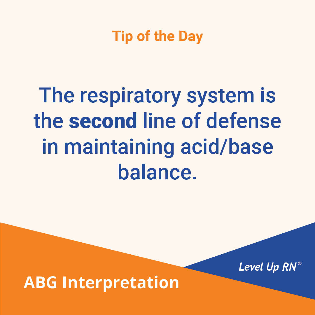 The respiratory system is the second line of defense in maintaining acid/base balance.