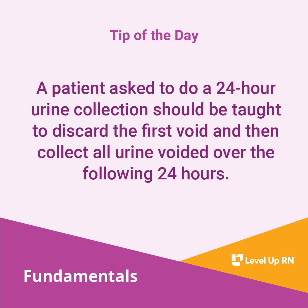 A patient asked to do a 24-hour urine collection should be taught to discard the first void and then collect all urine voided over the following 24 hours.
